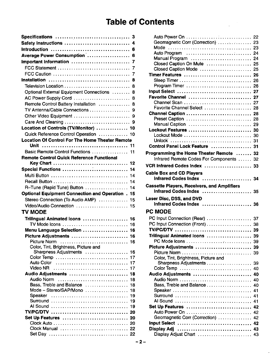 Panasonic CT-3696VY-1 User Manual | Page 2 / 52