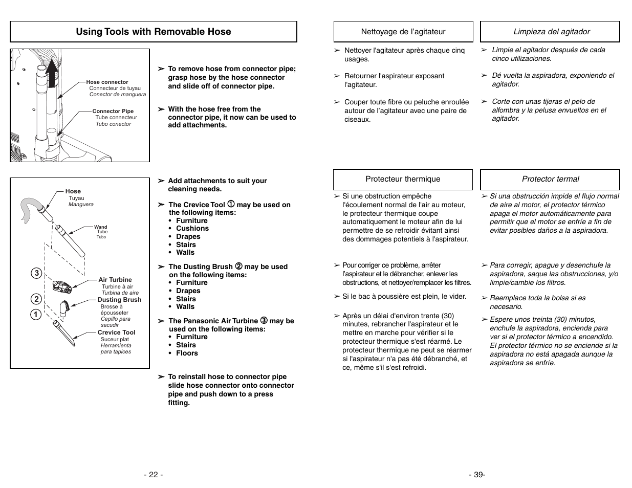 Using tools with removable hose | Panasonic MC-UL671 User Manual | Page 22 / 60