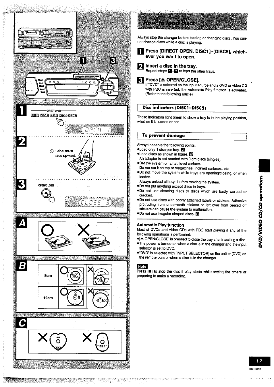 Q press open/close, Automatic play function | Panasonic SC-DV150 User Manual | Page 16 / 63