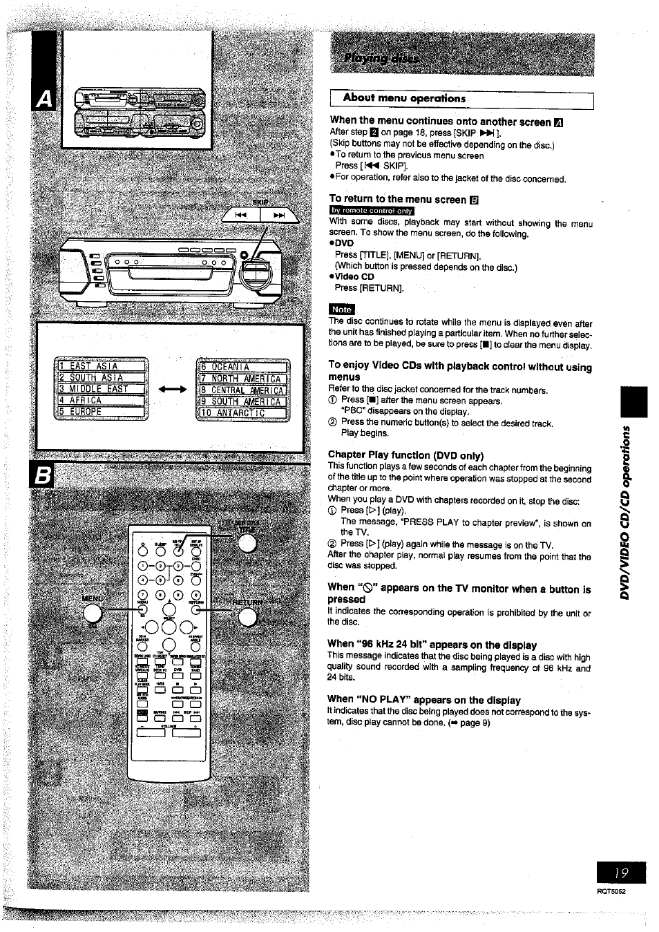 When the menu continues onto another screen el, To return to the menu screen u1, Chapter play function (dvd only) | When “96 khz 24 bit” appears on the display, When “no play” appears on the display, Ll^ •oc do- wsiu, 0 bt ovo, A a 3, L_ l_l -tn □ -n ^ 1 | Panasonic SC-DV150 User Manual | Page 18 / 63