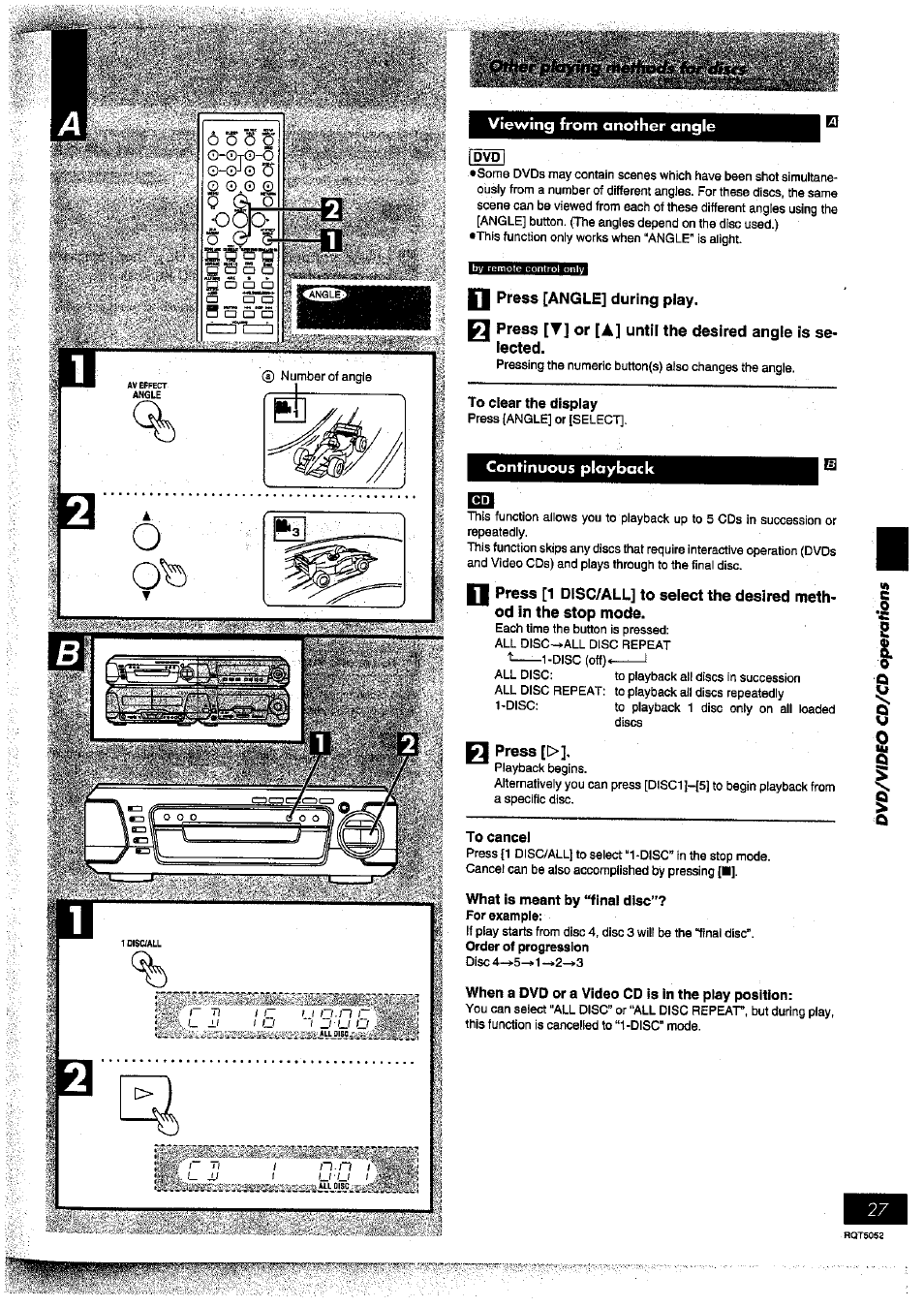 N press [angle] during play, To clear the display, Press | To cancel, What is meant by “final disc, When a dvd or a video cd is in the play position | Panasonic SC-DV150 User Manual | Page 26 / 63