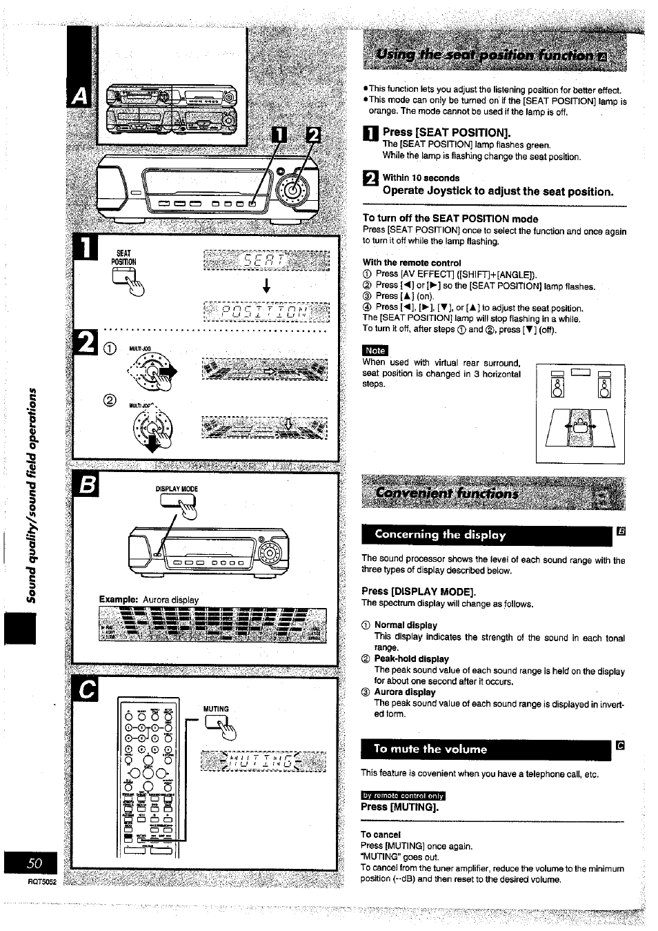 Òsbrj, Press [seat position, Withinlo seconds | Operate joystick to adjust the seat position, With the remote control, 0 normal display, To cancel | Panasonic SC-DV150 User Manual | Page 49 / 63