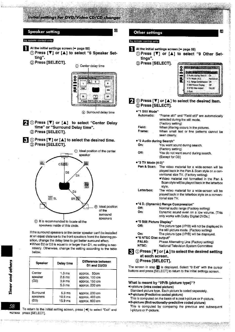 Speaker setting, Field, What is meant by “i/p/b (picture type) | Panasonic SC-DV150 User Manual | Page 57 / 63