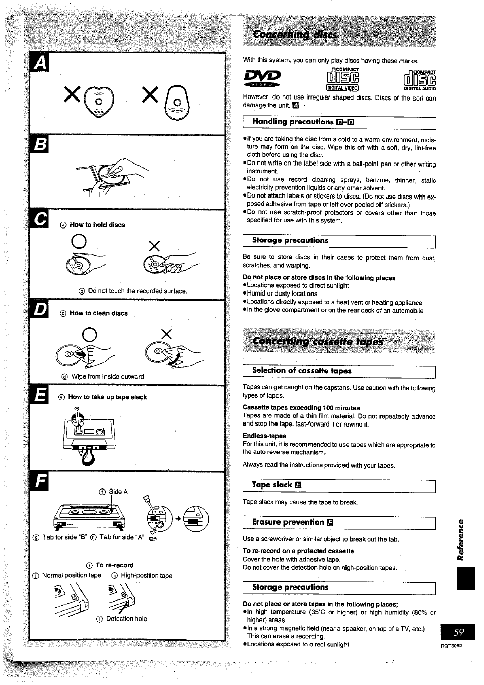 How to clean discs, How to take up tape slack, To re-record | How to load discs 7 | Panasonic SC-DV150 User Manual | Page 58 / 63