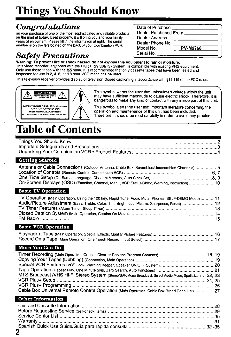 Panasonic PV-M2768 User Manual | Page 2 / 36