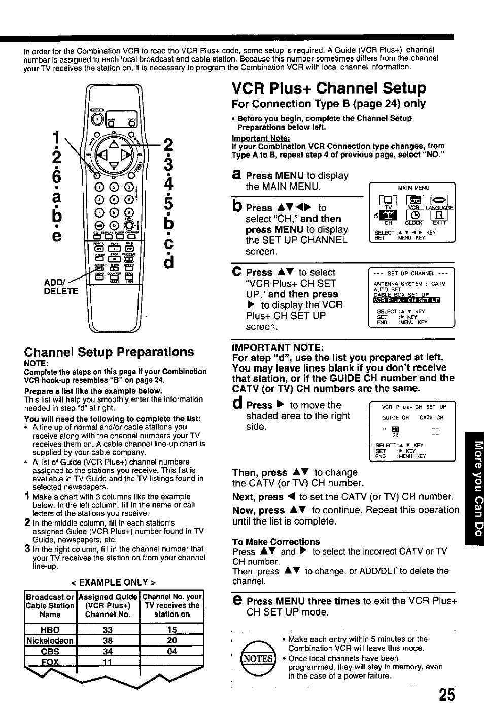 Vcr plus+ channel setup, P\us, Channel setup preparations | Panasonic PV-M2768 User Manual | Page 25 / 36