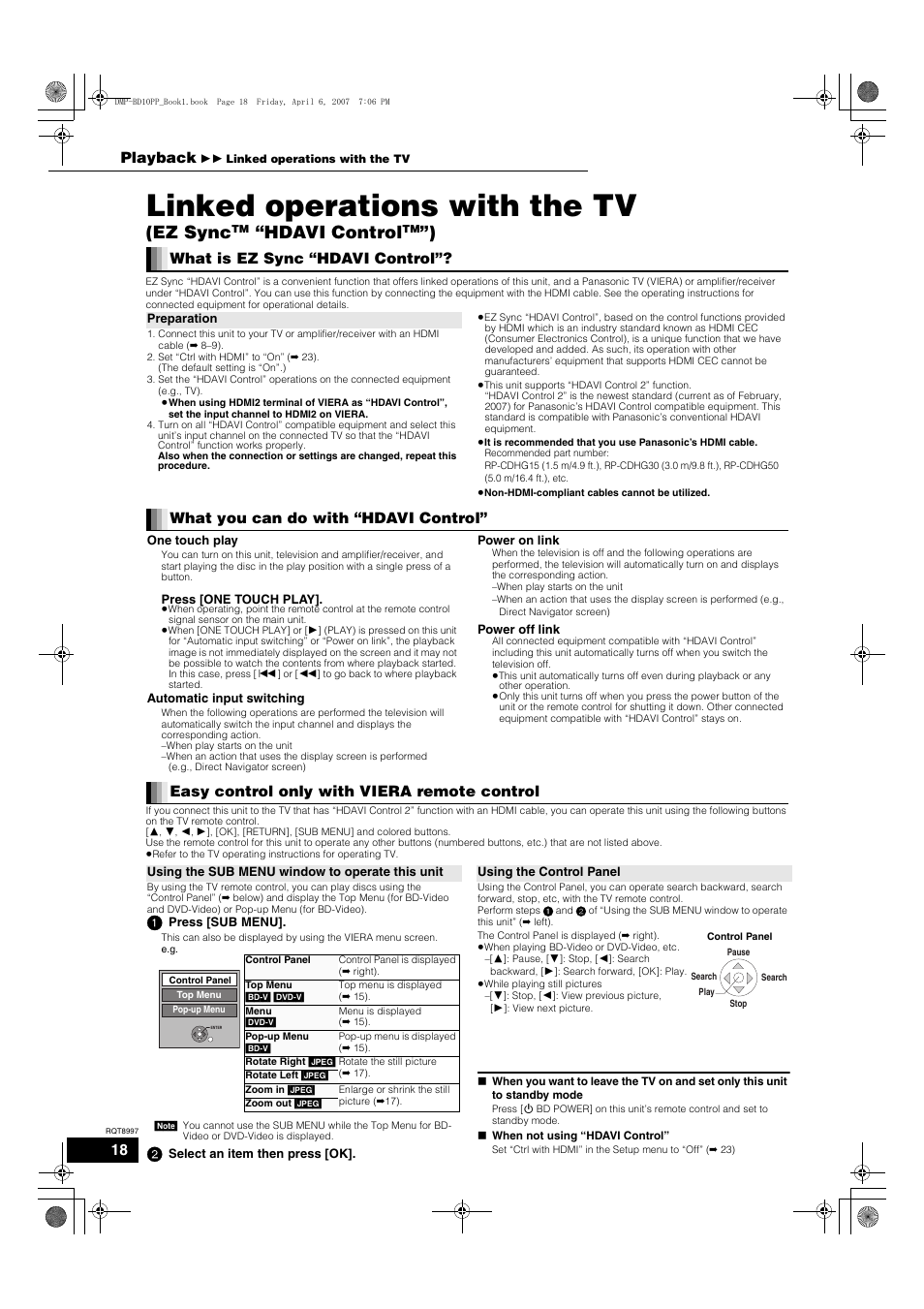 Linked operations with the tv, Ez sync, Hdavi control | What is ez sync “hdavi control, What you can do with “hdavi control, Easy control only with viera remote control, Playback | Panasonic DMP-BD10A User Manual | Page 18 / 33