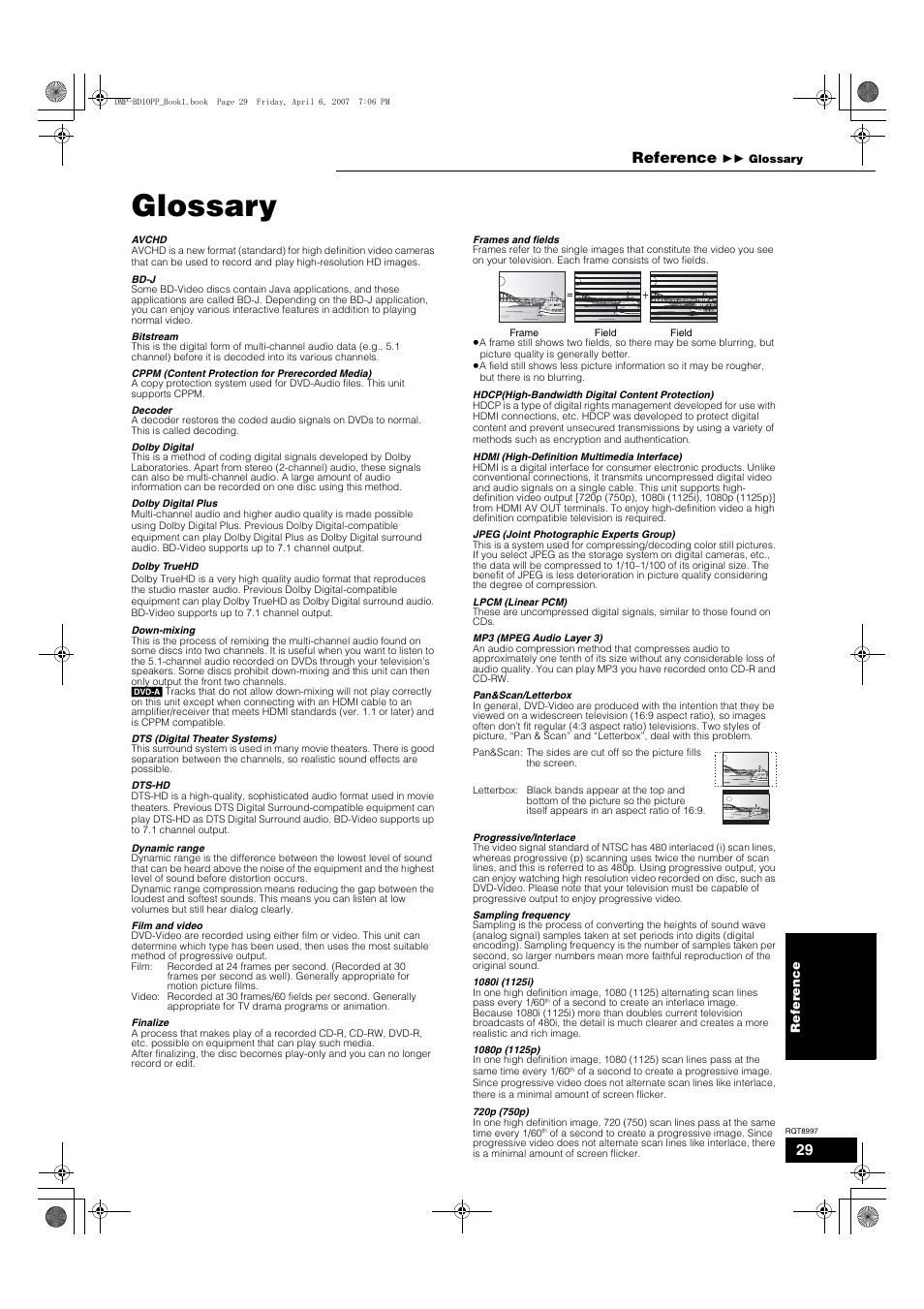 Glossary, Reference | Panasonic DMP-BD10A User Manual | Page 29 / 33