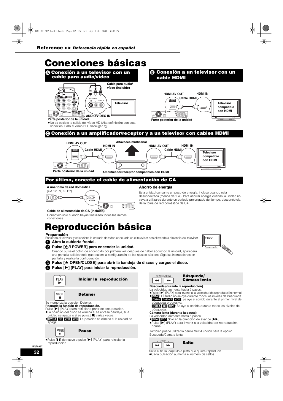 Conexiones básicas reproducción básica, Reference, Av out | Av out manufactured l ac in, Av out manufactured ac in, Av out manufactured, Ac in, Manufactured ac in | Panasonic DMP-BD10A User Manual | Page 32 / 33