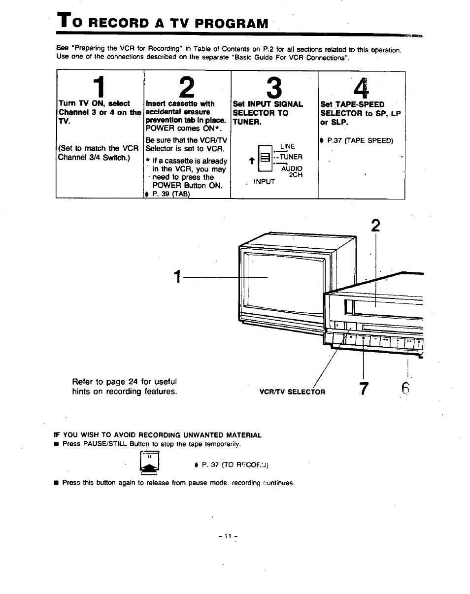 Record a tv program | Panasonic PV-4760 User Manual | Page 12 / 52