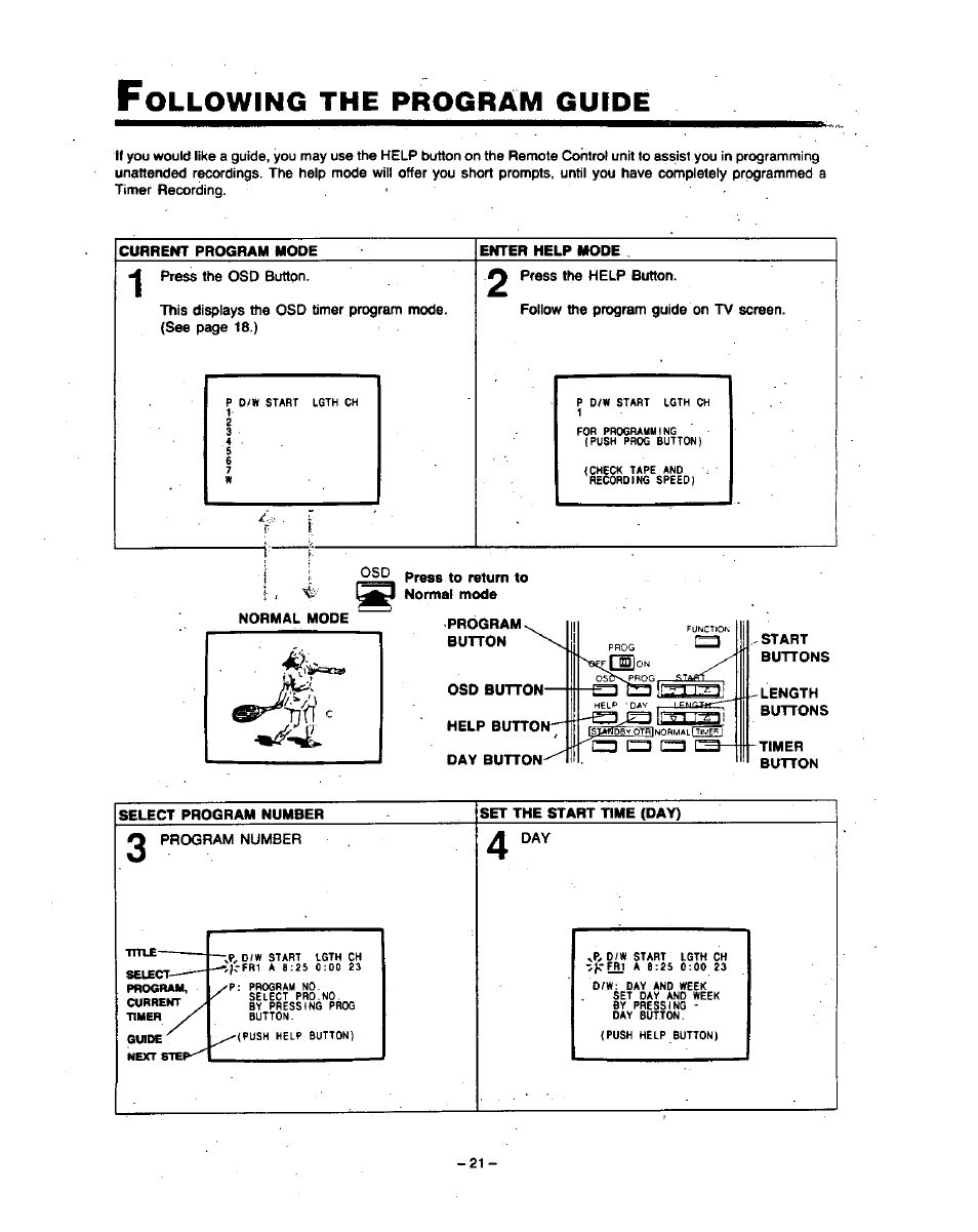 Ollowing, Program, Guide | Panasonic PV-4760 User Manual | Page 22 / 52