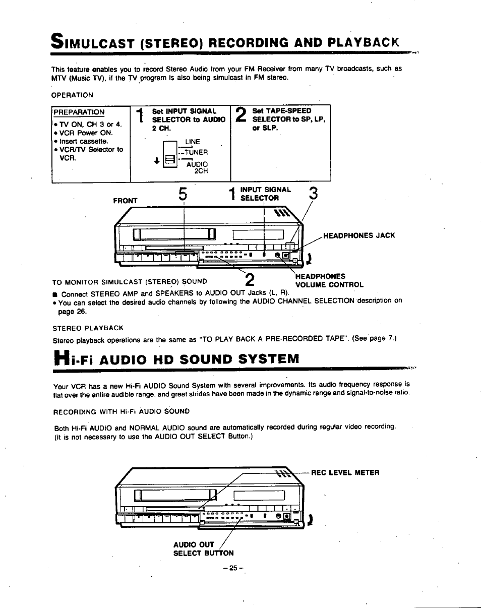 Audio out select button, Hi-fi audio hd sound system | Panasonic PV-4760 User Manual | Page 26 / 52