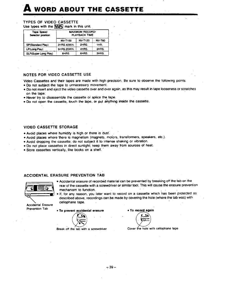 Word about the cassette, Ivhsl | Panasonic PV-4760 User Manual | Page 40 / 52