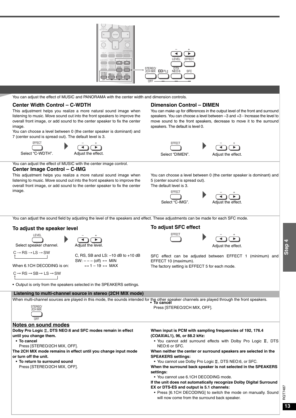 13 step 4, Center width control – c-wdth, Dimension control – dimen | Center image control – c-img | Panasonic SA-XR50 AV User Manual | Page 13 / 24