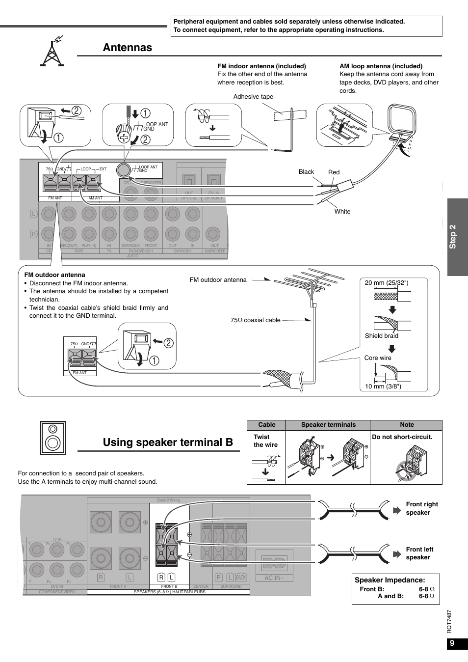 Antennas using speaker terminal b, 9step 2, Speaker impedance | Panasonic SA-XR50 AV User Manual | Page 9 / 24