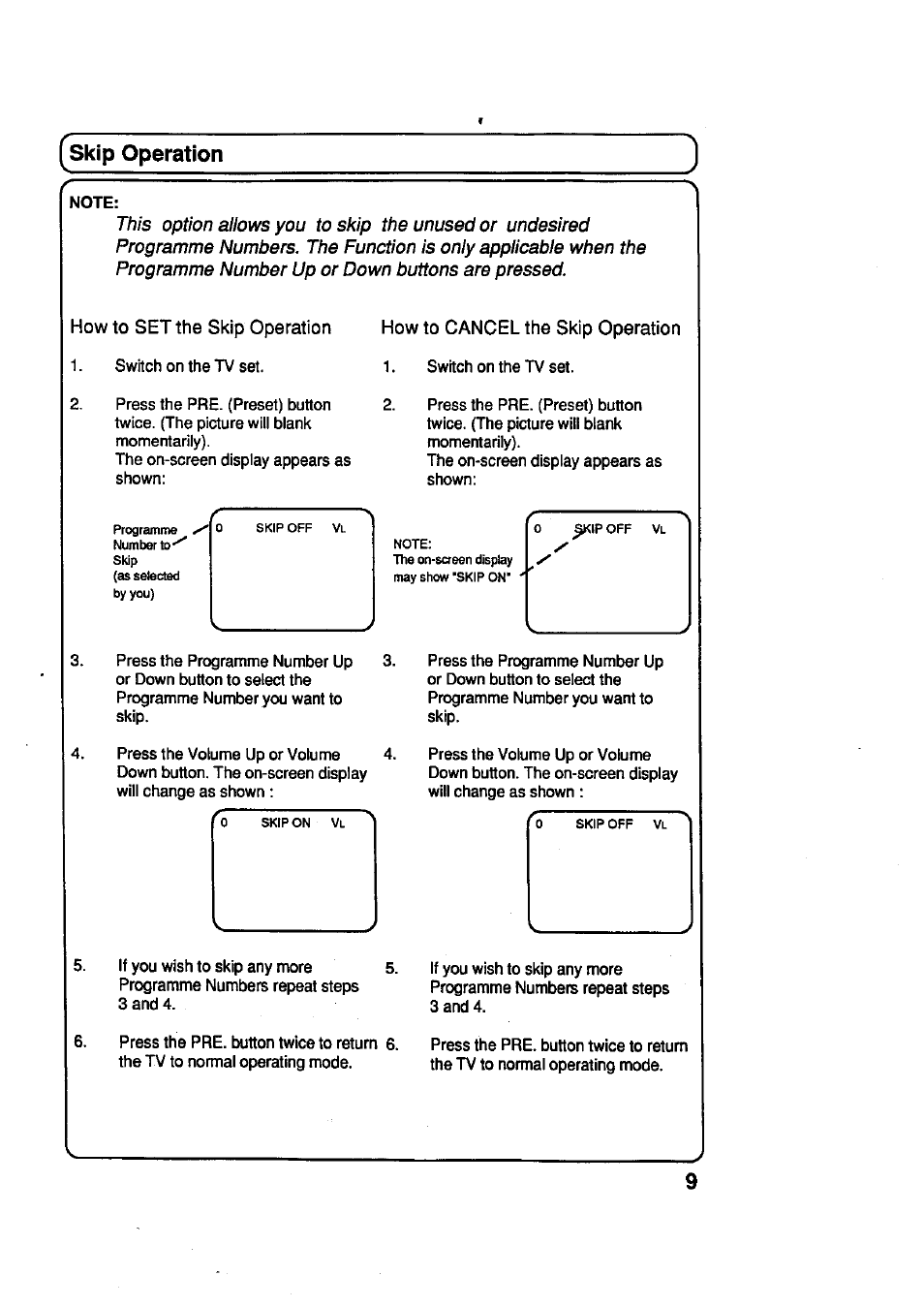 Skip operation, How to set the skip operation, How to cancel the skip operation | Skip, Operation | Panasonic TC-29R20 User Manual | Page 9 / 11