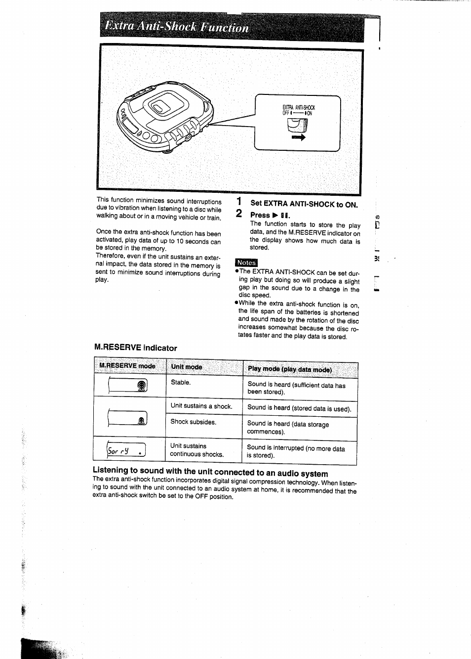 Reserve indicator, Extra anti-shock function | Panasonic SL-SW404 User Manual | Page 7 / 13