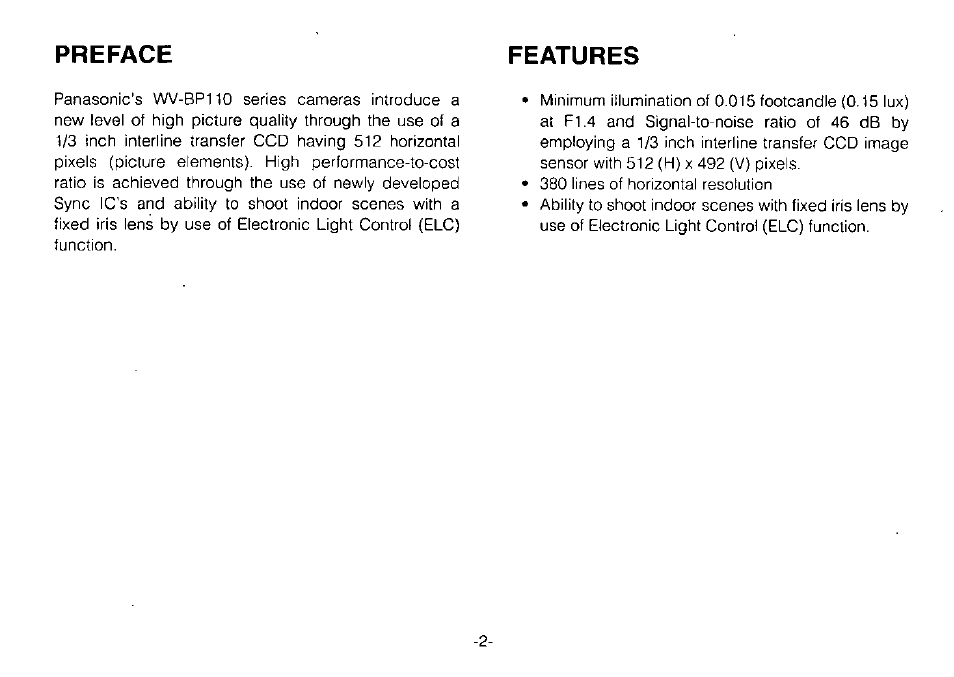 Preface features | Panasonic WVBP110 User Manual | Page 4 / 14