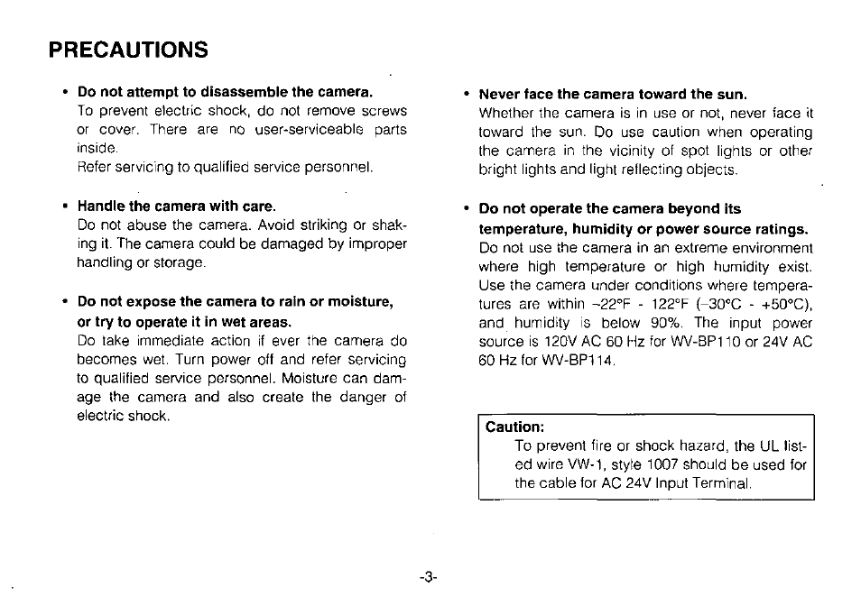 Precautions | Panasonic WVBP110 User Manual | Page 5 / 14