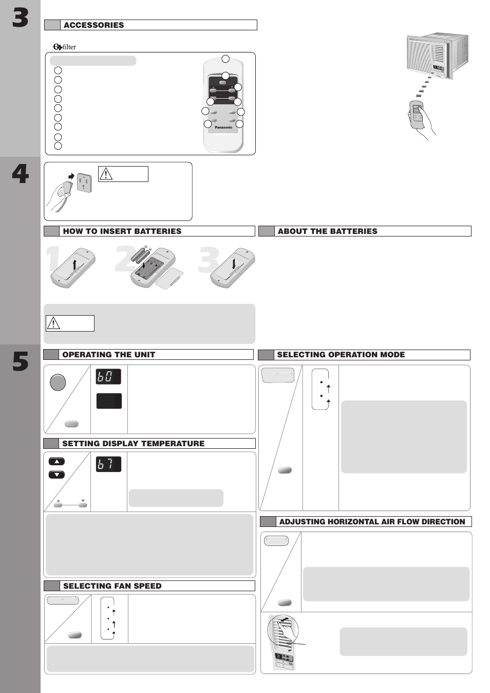 Pa r t identifica tion, Prep ara tion before opera ting, Air conditioner opera tion | Panasonic CW-XC123VU User Manual | Page 5 / 16