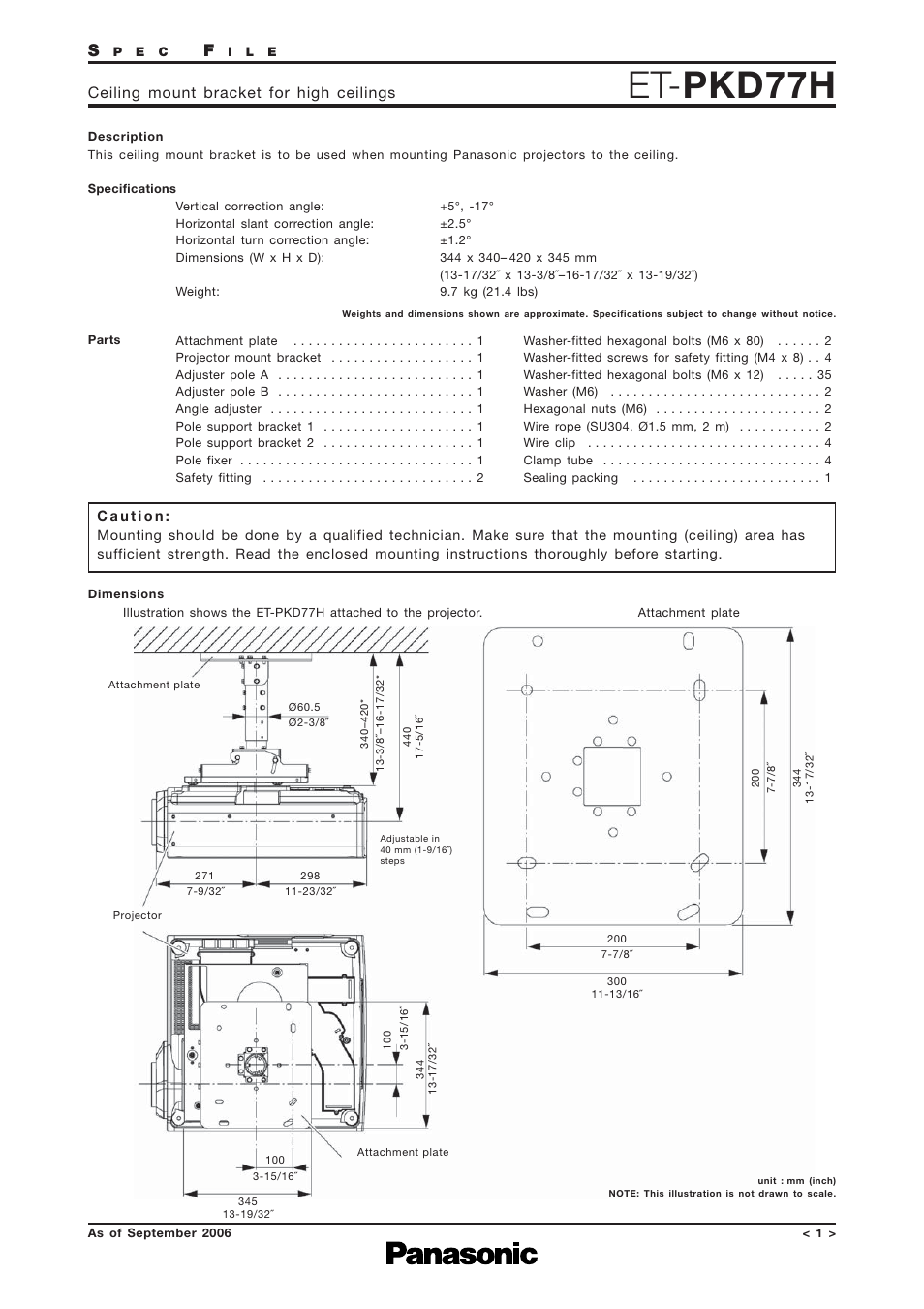 Panasonic Ceiling Mount Bracket ET-PKD77H User Manual | 1 page