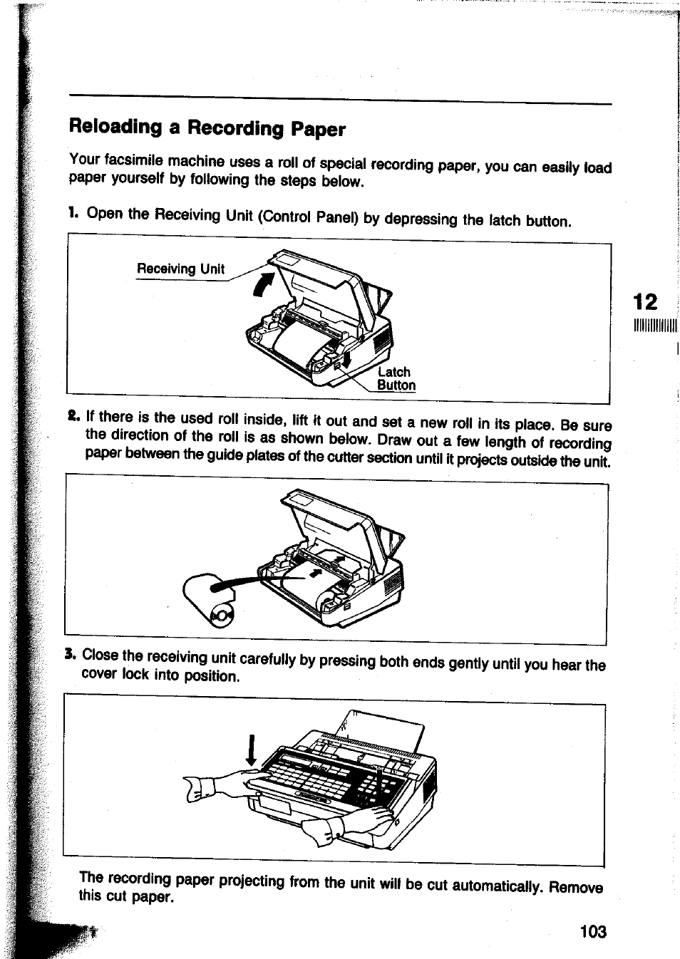 Reloading a recording paper | Panasonic Panafax UF-260 User Manual | Page 105 / 150