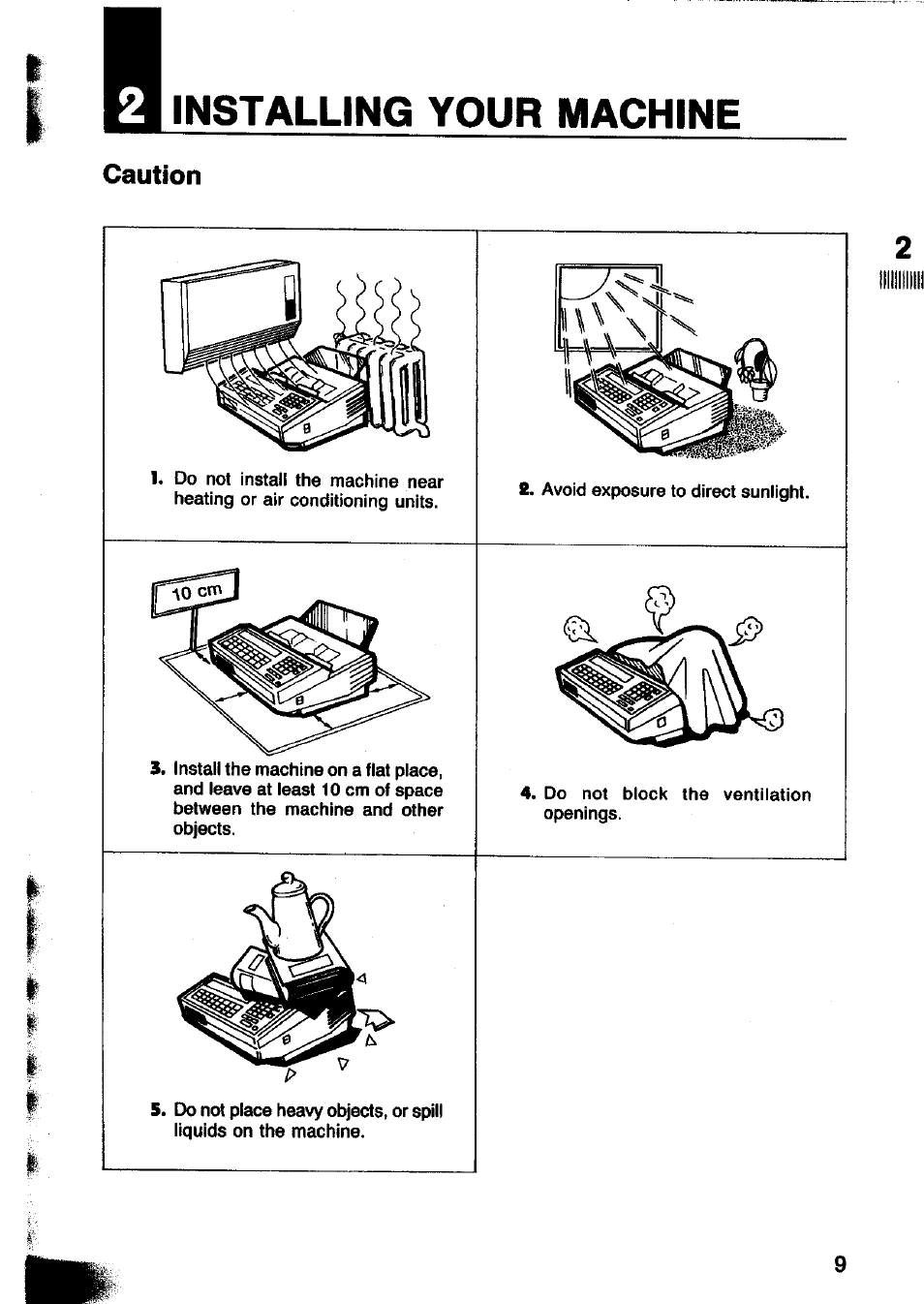 Caution, Installing your machine | Panasonic Panafax UF-260 User Manual | Page 11 / 150