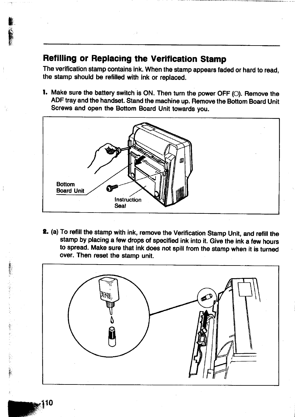 Refilling or replacing the verification stamp | Panasonic Panafax UF-260 User Manual | Page 112 / 150