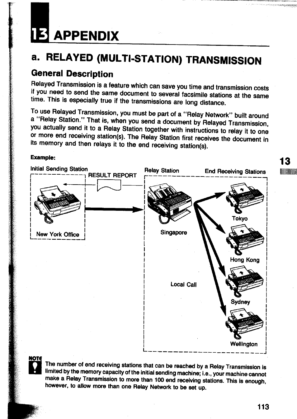 General description, Appendix, A. relayed (multi-station) transmission | Panasonic Panafax UF-260 User Manual | Page 115 / 150