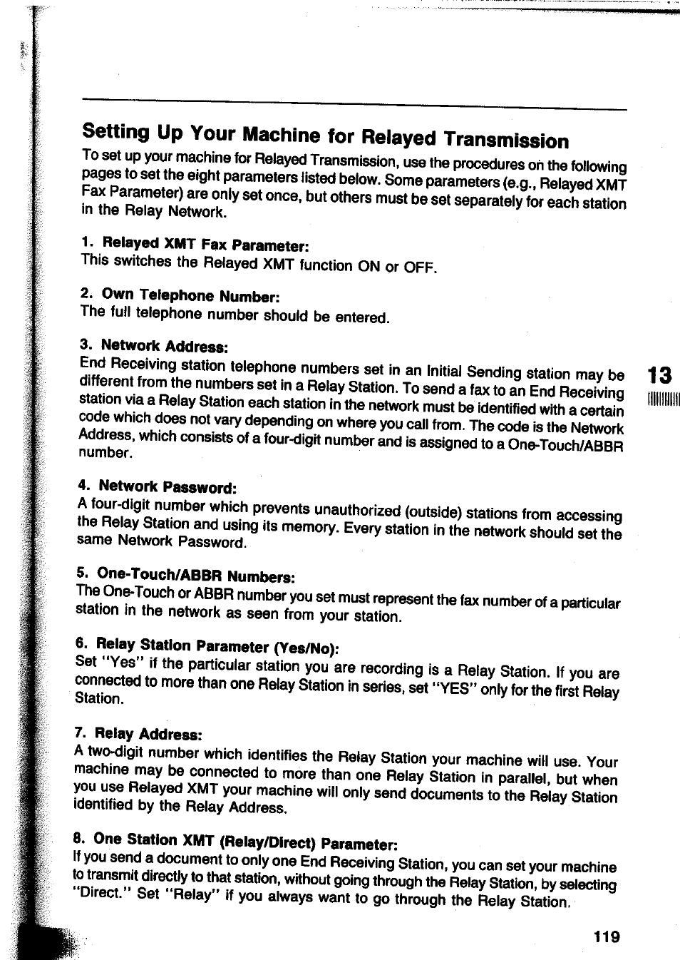 Setting up your machine for reiayed transmission, Setting up your machine for relayed transmission | Panasonic Panafax UF-260 User Manual | Page 121 / 150