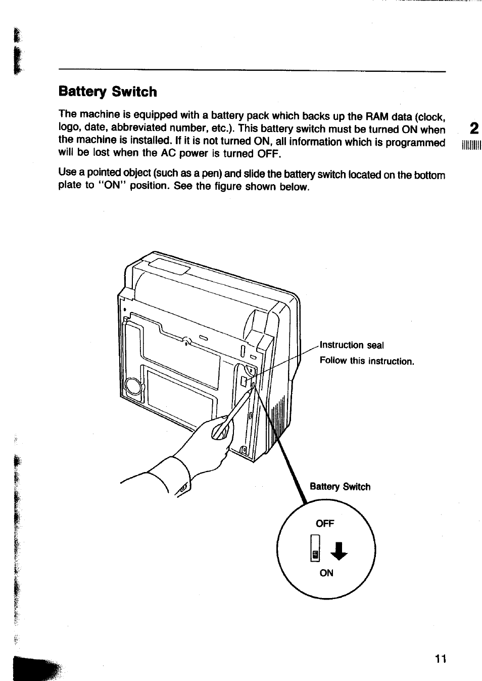 Battery switch | Panasonic Panafax UF-260 User Manual | Page 13 / 150