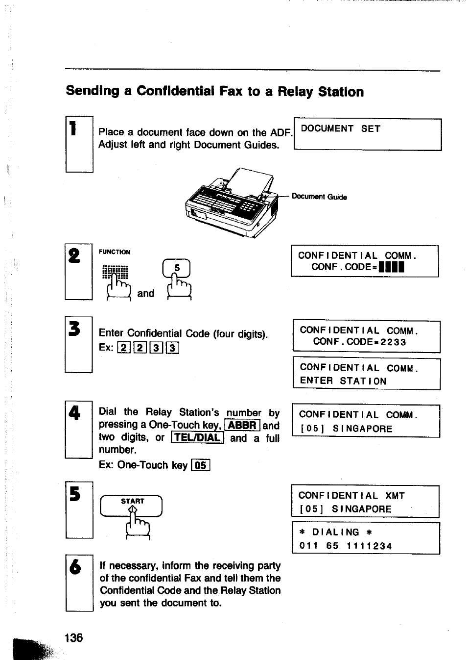 Sending a confidential fax to a relay station | Panasonic Panafax UF-260 User Manual | Page 138 / 150