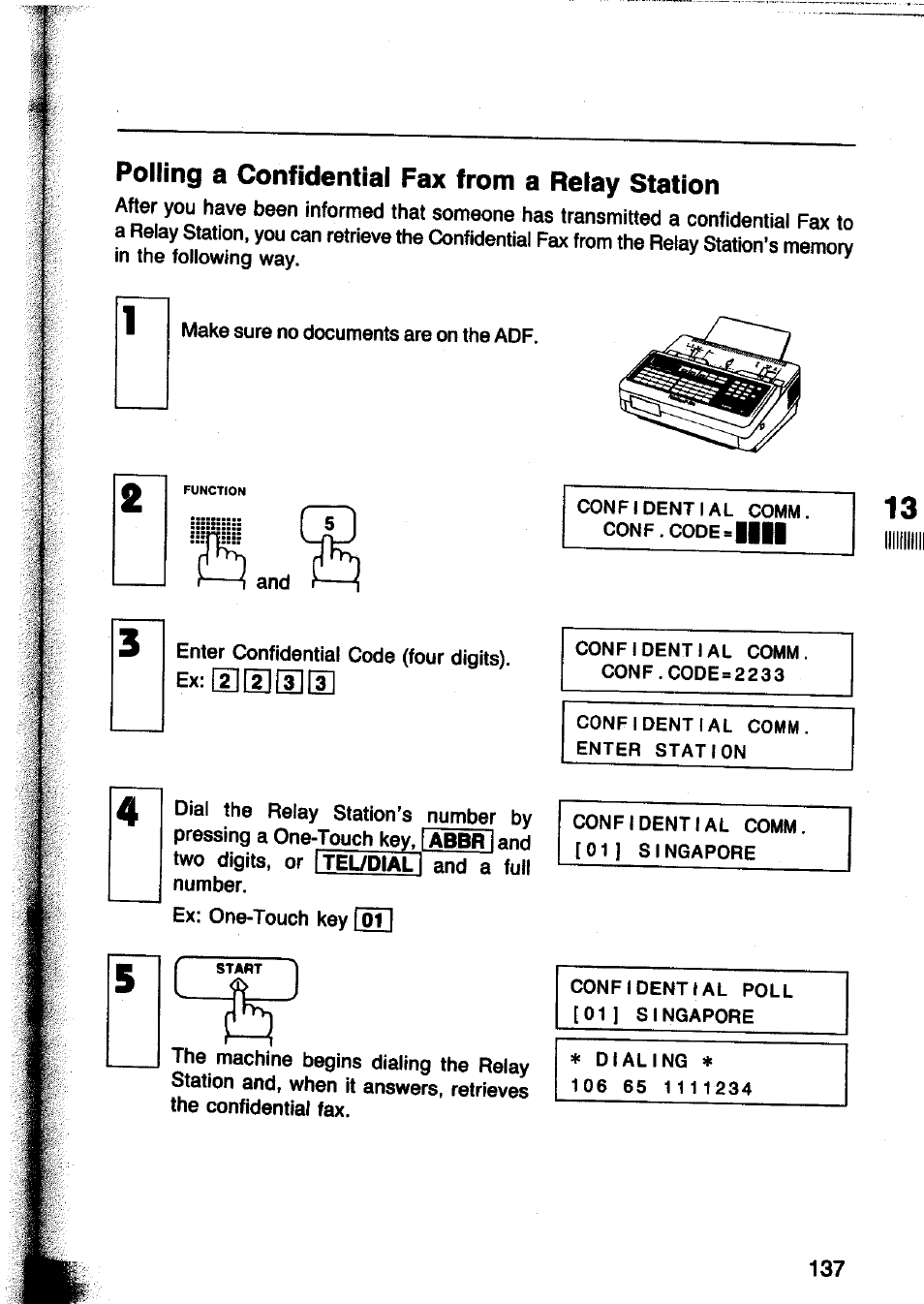 Polling a confidential fax from a relay station | Panasonic Panafax UF-260 User Manual | Page 139 / 150