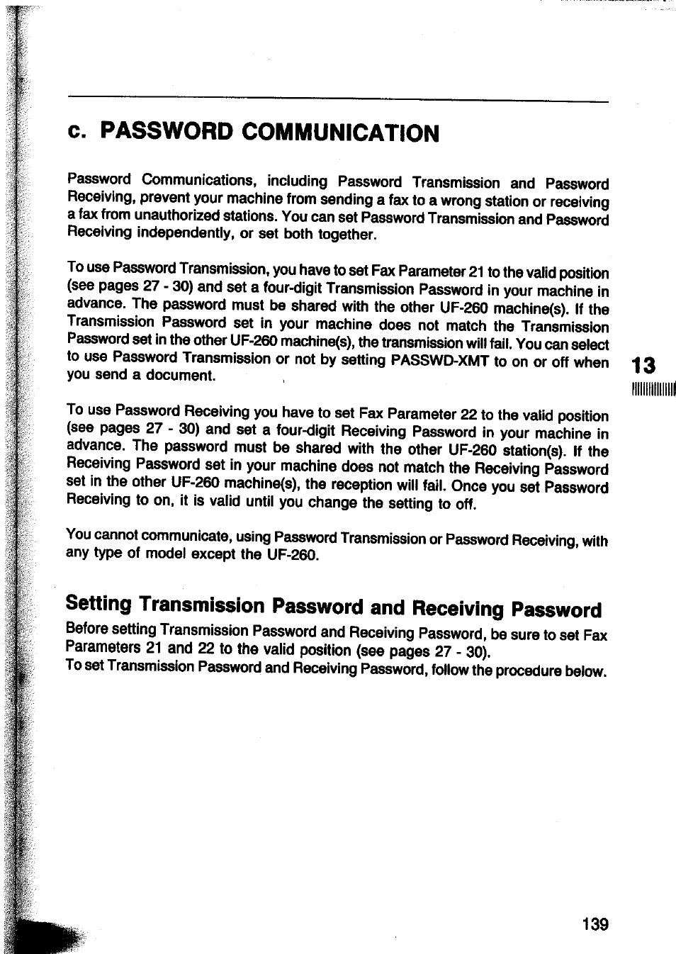 C. password communication | Panasonic Panafax UF-260 User Manual | Page 141 / 150