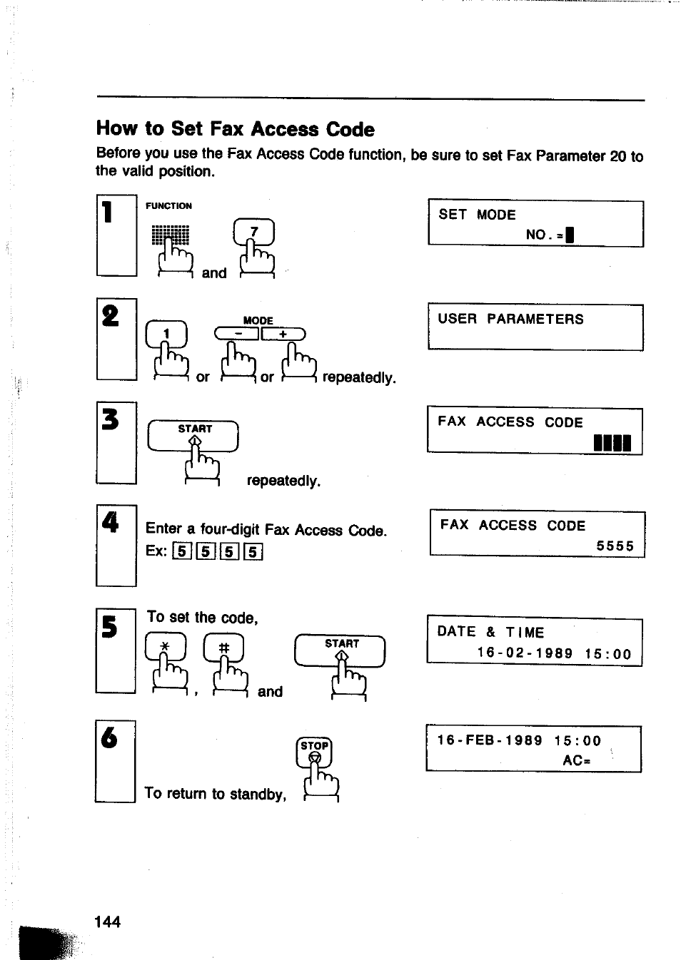 How to set fax access code, Cieziizo | Panasonic Panafax UF-260 User Manual | Page 146 / 150