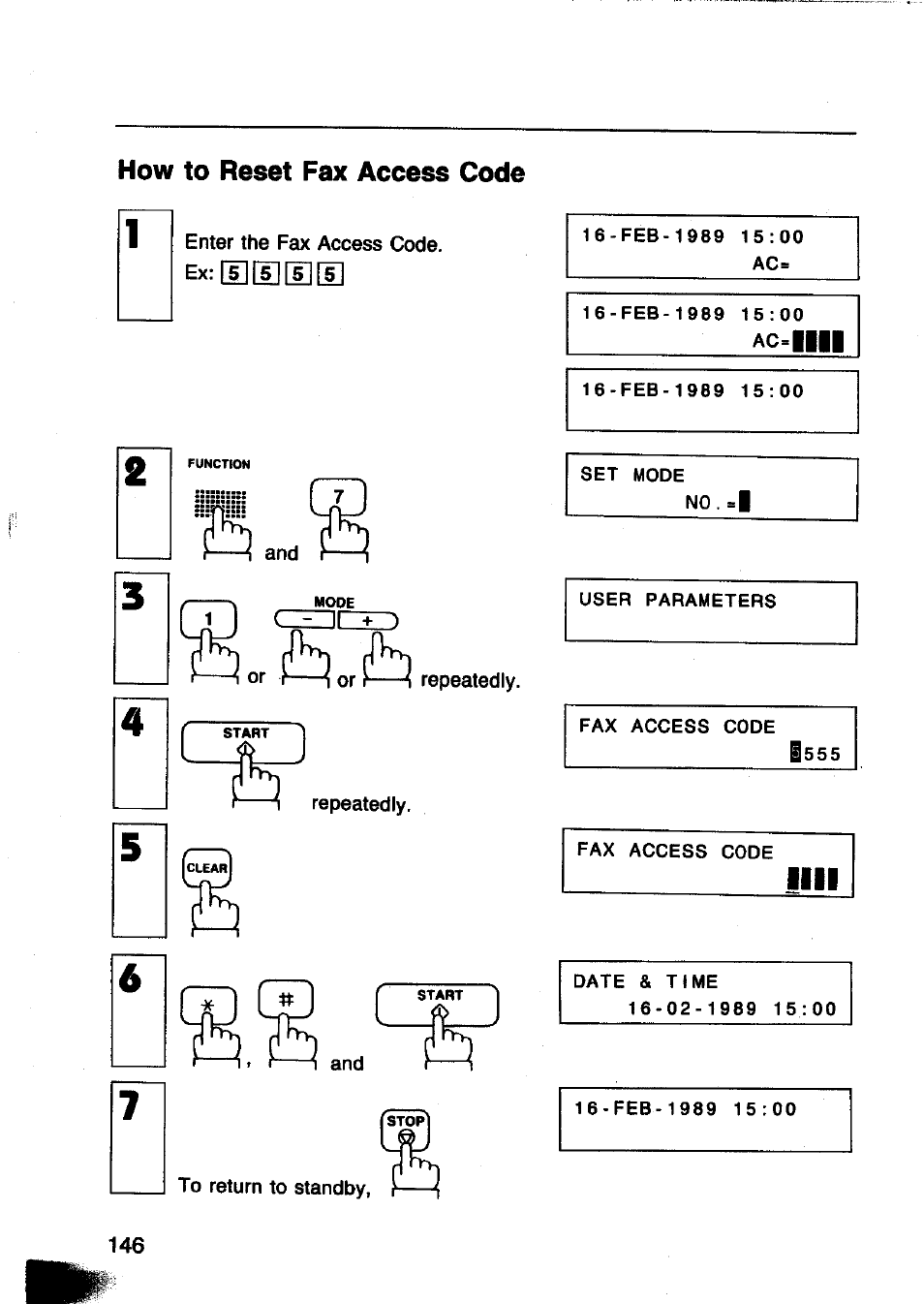 How to reset fax access code | Panasonic Panafax UF-260 User Manual | Page 148 / 150