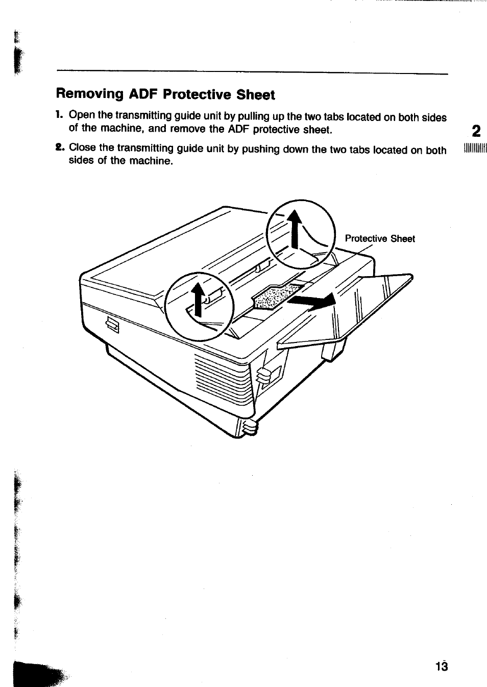 Removing adf protective sheet | Panasonic Panafax UF-260 User Manual | Page 15 / 150