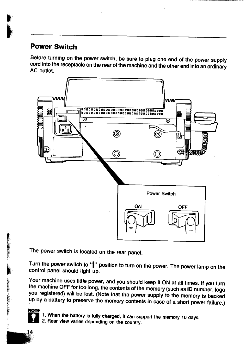 Power switch | Panasonic Panafax UF-260 User Manual | Page 16 / 150