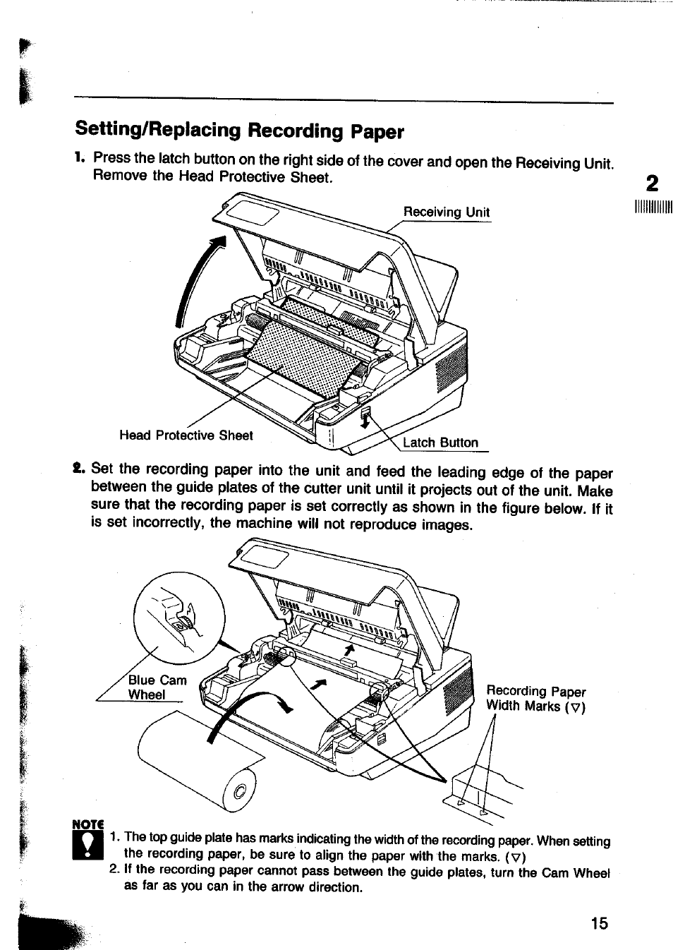 Setting/replacing recording paper | Panasonic Panafax UF-260 User Manual | Page 17 / 150