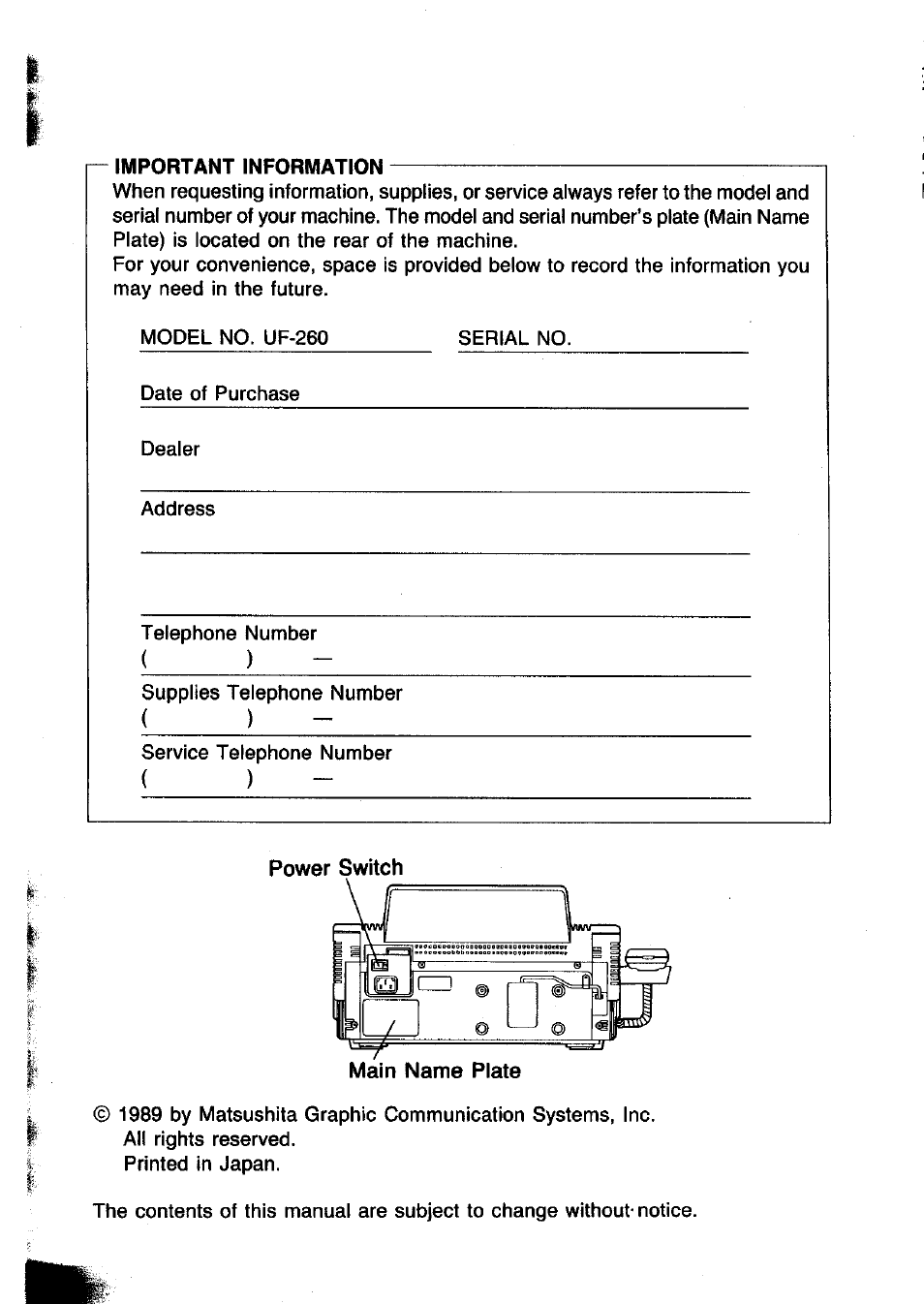 Panasonic Panafax UF-260 User Manual | Page 2 / 150