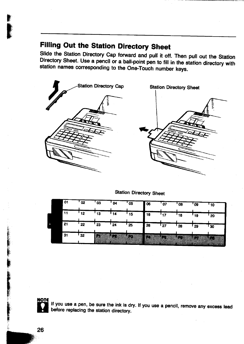 Filling out the station directory sheet | Panasonic Panafax UF-260 User Manual | Page 28 / 150