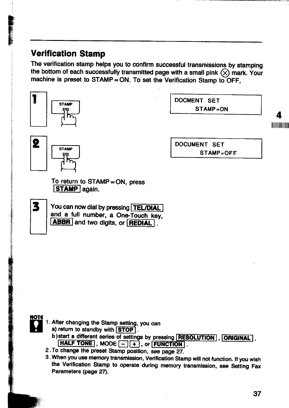 Verification stamp | Panasonic Panafax UF-260 User Manual | Page 39 / 150