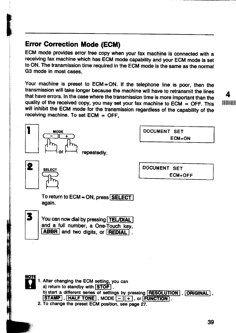 Error correction mode (ecm) | Panasonic Panafax UF-260 User Manual | Page 41 / 150