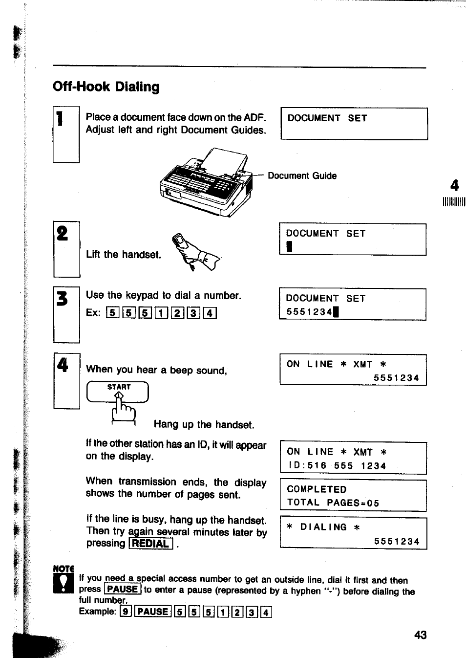 Off-hook dialing, Esmnm | Panasonic Panafax UF-260 User Manual | Page 45 / 150