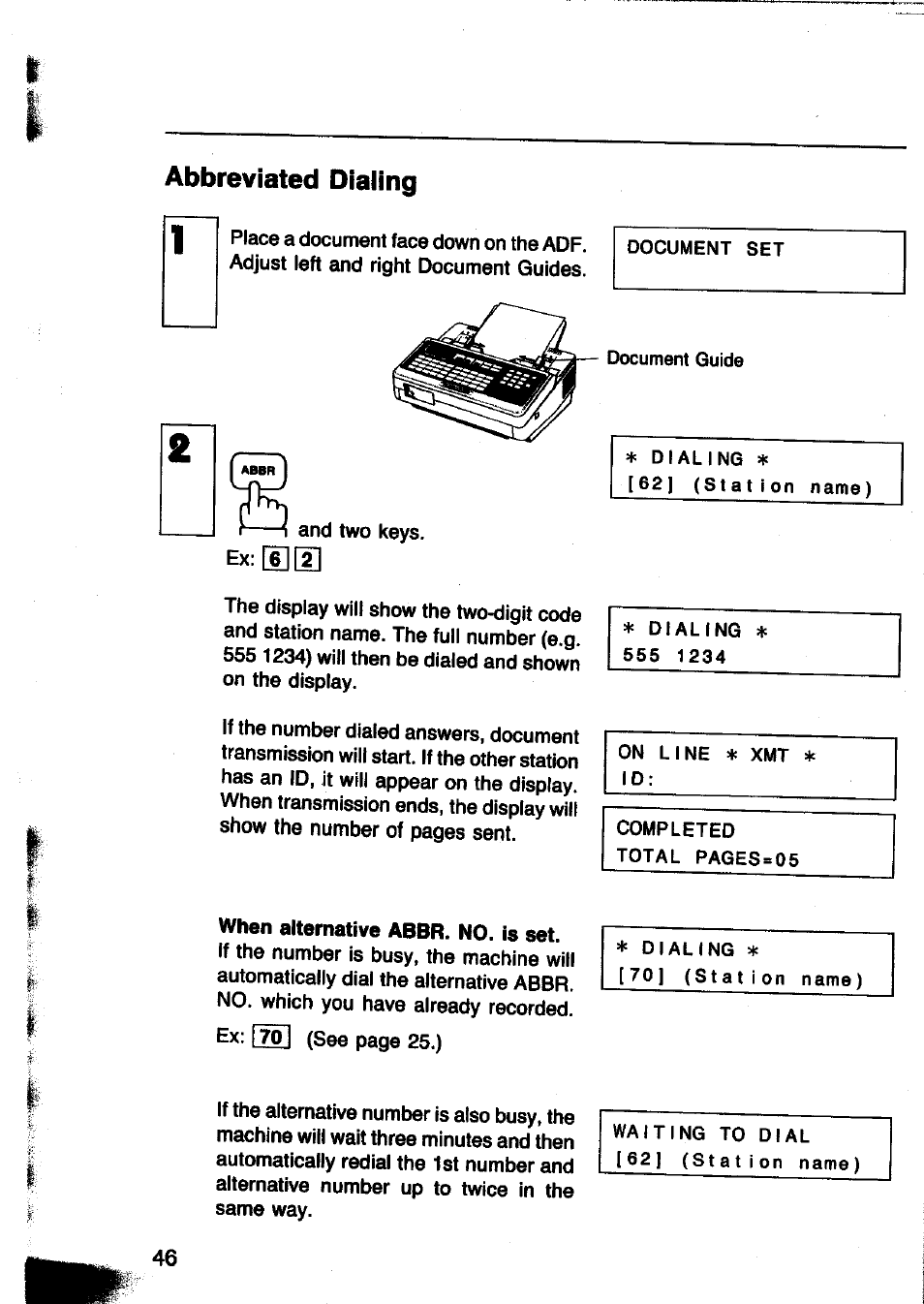 Abbreviated dialing | Panasonic Panafax UF-260 User Manual | Page 48 / 150