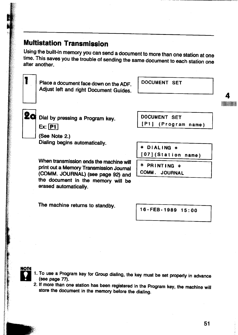 Multistation transmission, Ex:[pt1 | Panasonic Panafax UF-260 User Manual | Page 53 / 150