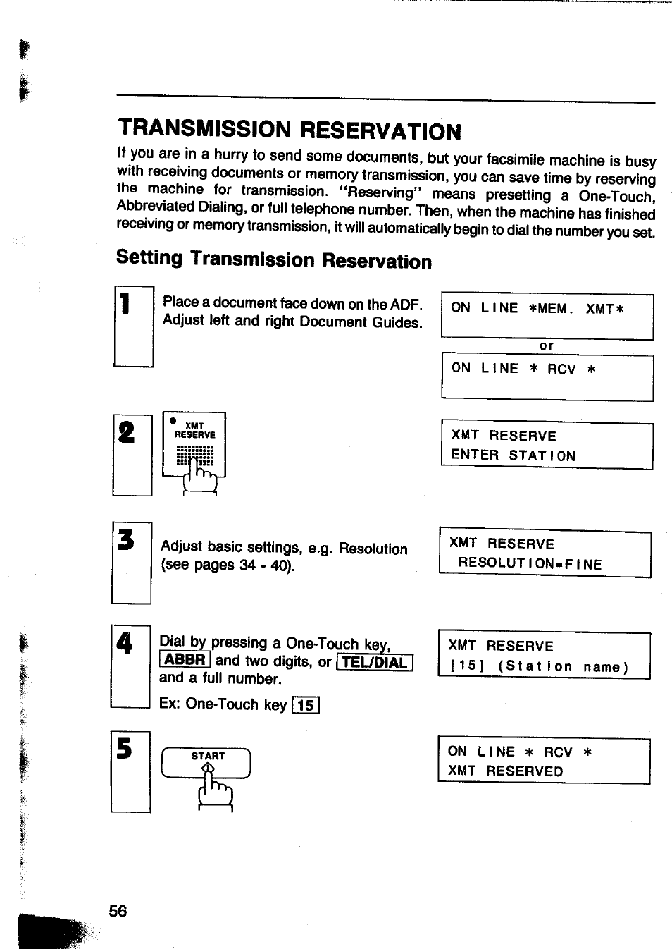 Transmission reservation, Setting transmission reservation | Panasonic Panafax UF-260 User Manual | Page 58 / 150