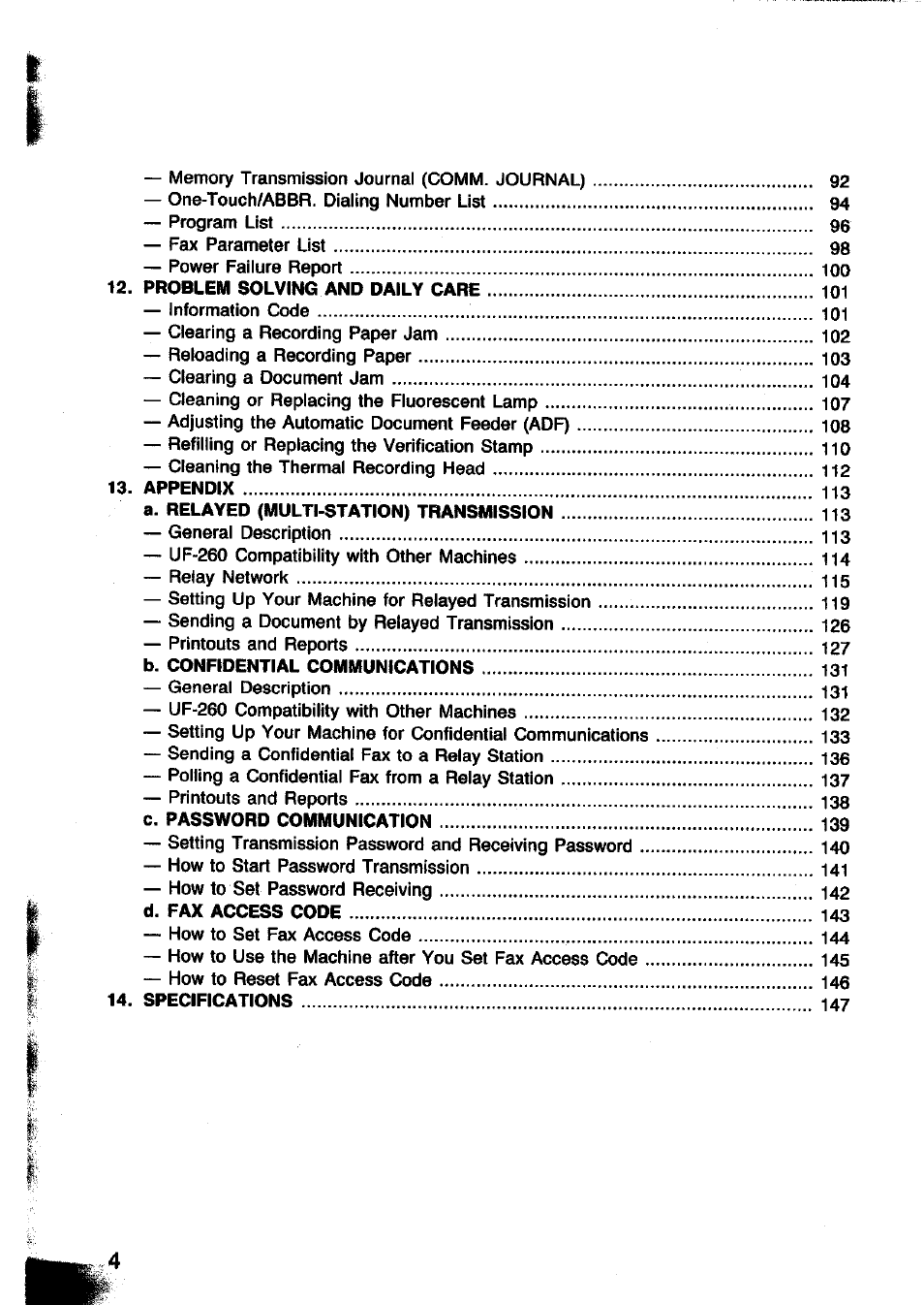 Panasonic Panafax UF-260 User Manual | Page 6 / 150