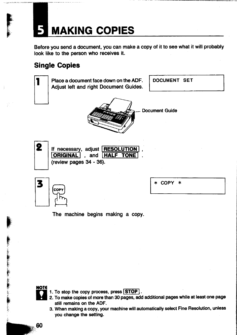 Single copies, Making copies | Panasonic Panafax UF-260 User Manual | Page 62 / 150