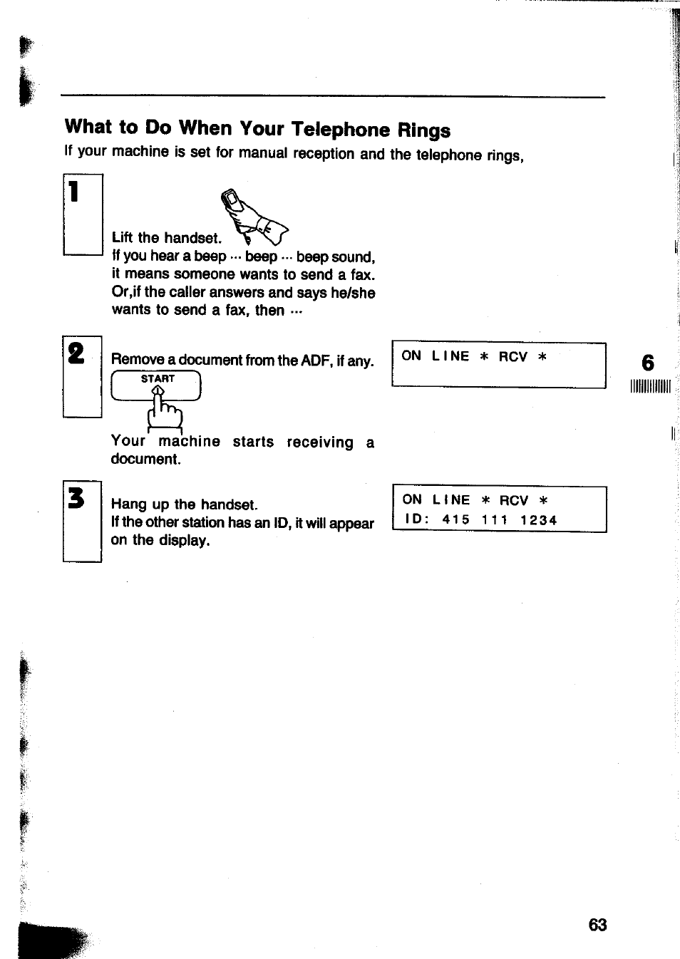 What to do when your telephone rings | Panasonic Panafax UF-260 User Manual | Page 65 / 150